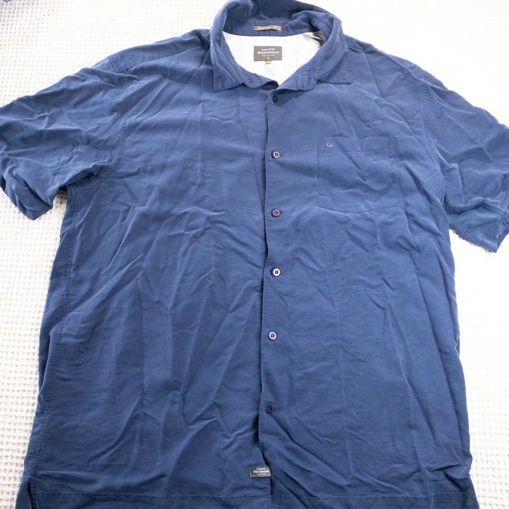 Quiksilver Waterman Collection Mens XL Navy Blue Short Sleeve Button Down Shirt